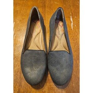 Comfortiva Mary Beth Comfort Loafers Size 8.5 Charcoal Lizard Print Grey Leather
